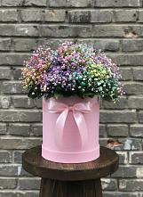 Цветочная композиция из Гипсофила и Розы в шляпной коробке в Нарышкино