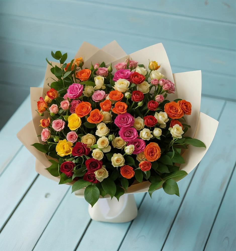 Букет Микс из разноцветных кустовых роз в Нарышкино