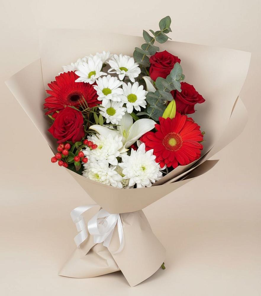 Букет цветов из: Розы, Хризантемы, Герберы и Лилии в Нарышкино