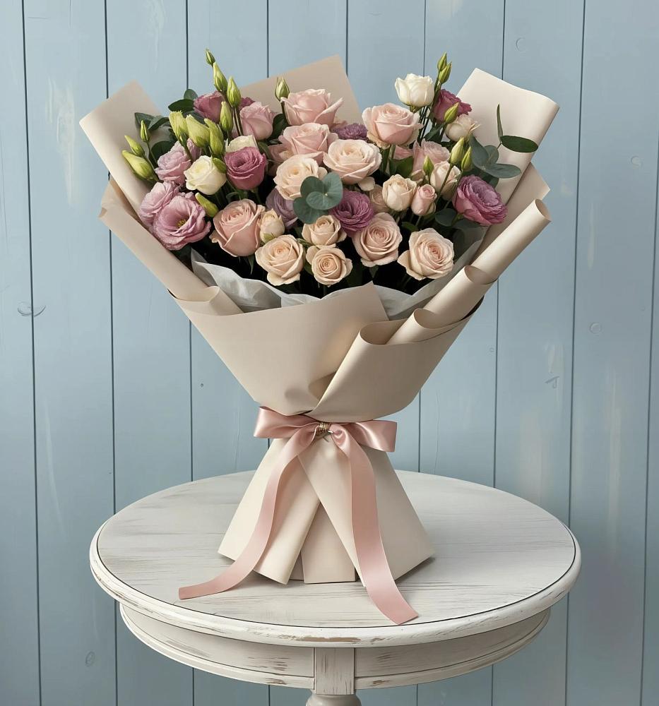 Букет цветов из: Розы и Лизиантусы в Нарышкино