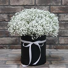Цветочная композиция из Гипсофила в шляпной коробке в Нарышкино