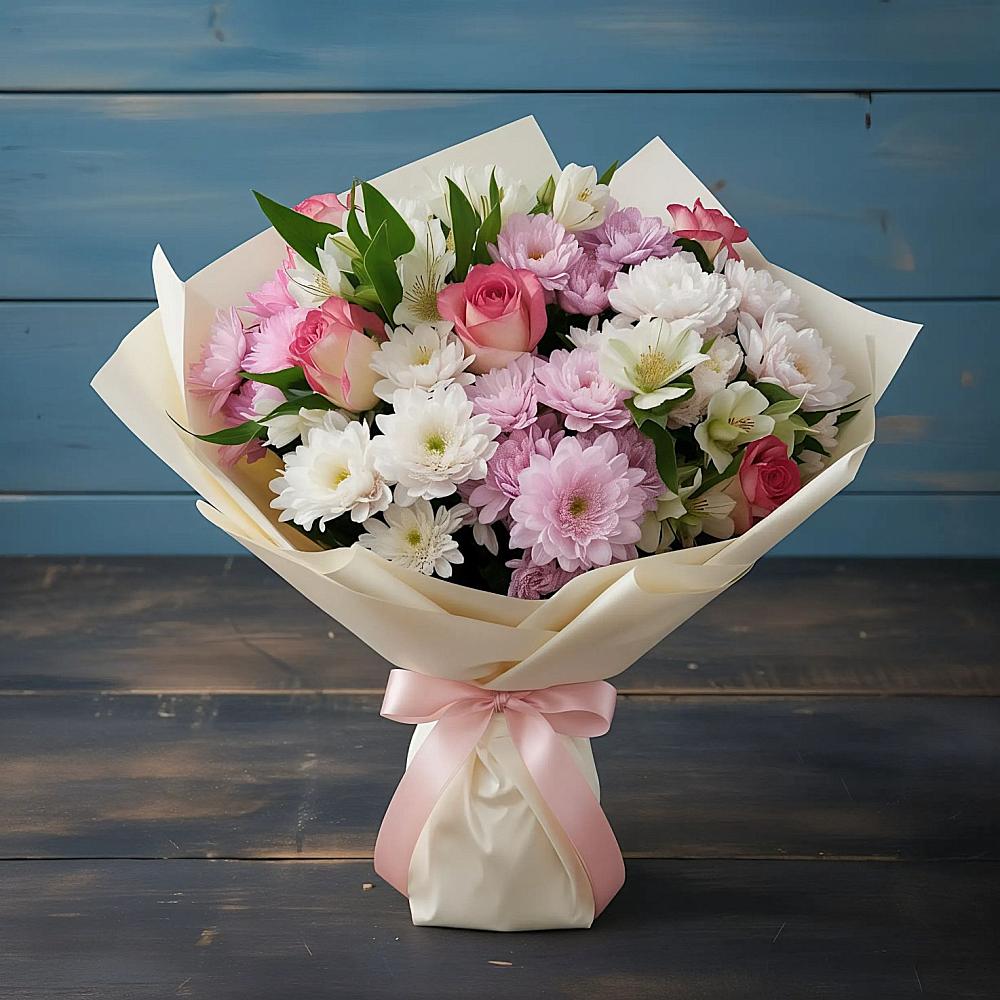 Букет цветов из: Хризантемы, Альстромерии и Розы в Нарышкино